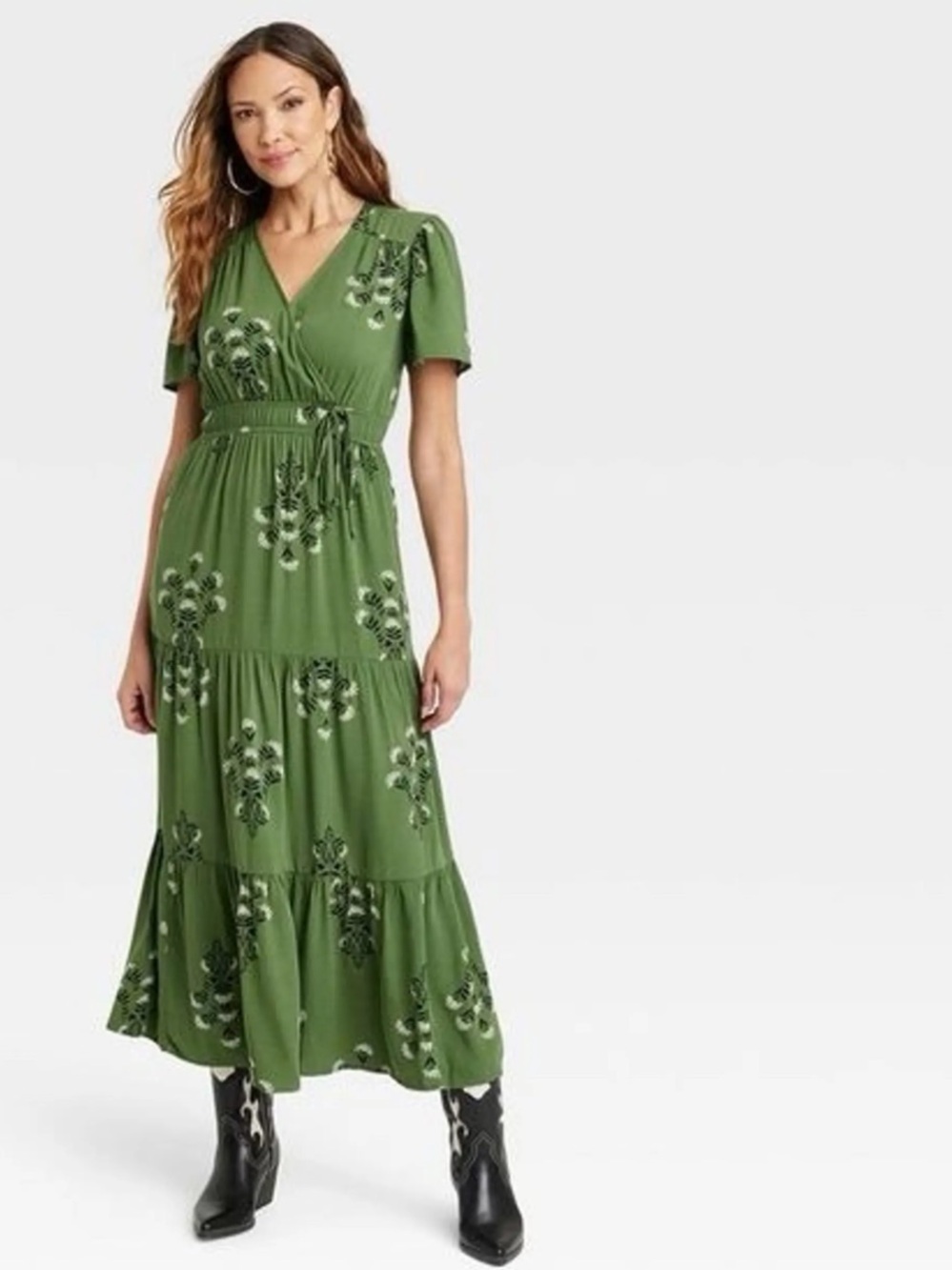 Knox Rose Green Floral Boho Wrap Prairie Cottagecore Fairy Farm Summer Dress